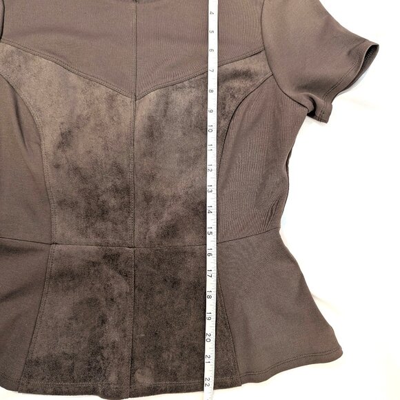 BCBGMAXAZRIA | Brown Denna Faux Suede Corset Style Peplum Top Brown | Size Small - Picture 10 of 11